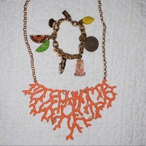 Coral Enamel Necklace and Lilly Pulitzer Bracelet